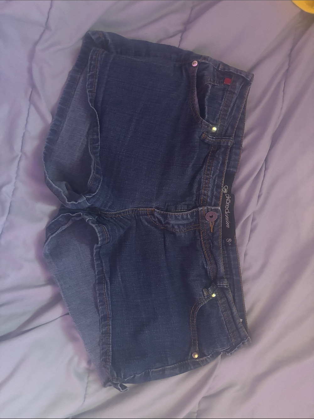 Dark Wash Denim Shorts with Button Accent